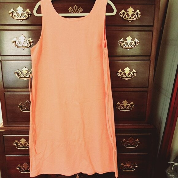 COLD Water Creek Sleeveless Dress Peach 100% cotton w/attached 1/2 tie at waist. - Picture 8 of 8